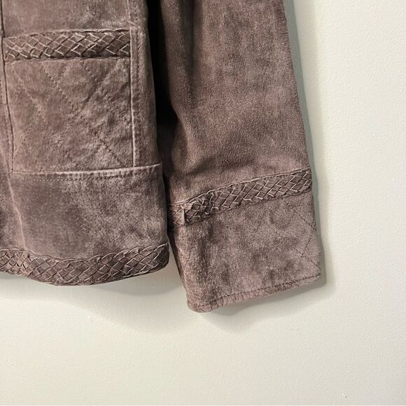 Bradley Bayou Suede Leather Collarless Braided Full Zip Mocha Jacket SZ XL - Picture 3 of 15